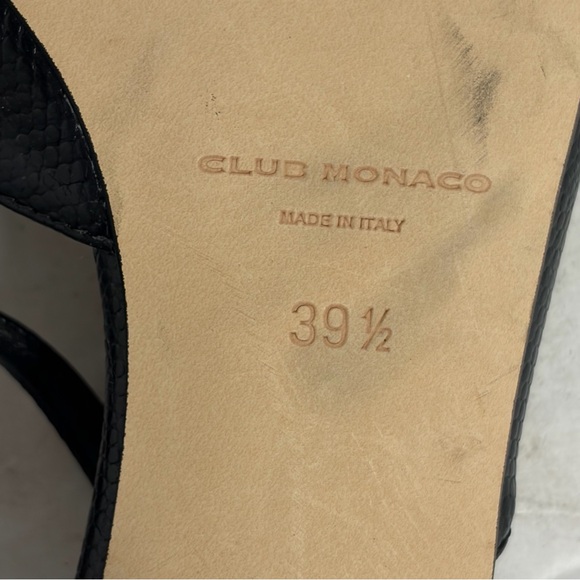 Club Monaco Black Leather Mules Slip On Embossed Crocodile Heels Size 39.5 Italy - Picture 8 of 12